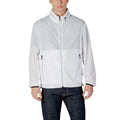 Veste en polyester blanche Armani Exchange, coquille légère avec capuche et fermeture éclair, pour un style décontracté et moderne.