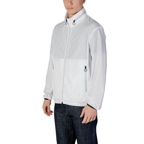 Veste en polyester blanche Armani Exchange, coupe légère et moderne, visible avec fermeture éclair et col montant.