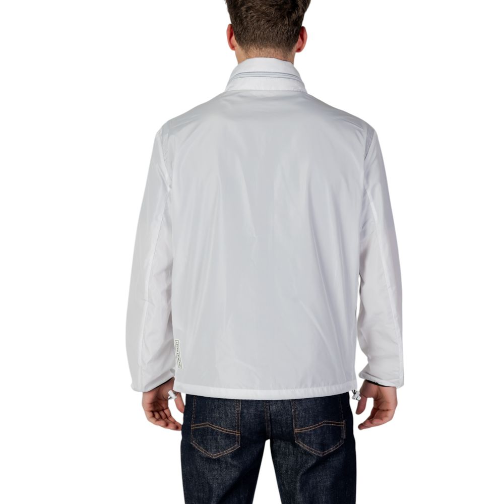 Veste en polyester blanche Armani Exchange, veste extérieure légère avec capuche et fermeture éclair, pour un style décontracté.