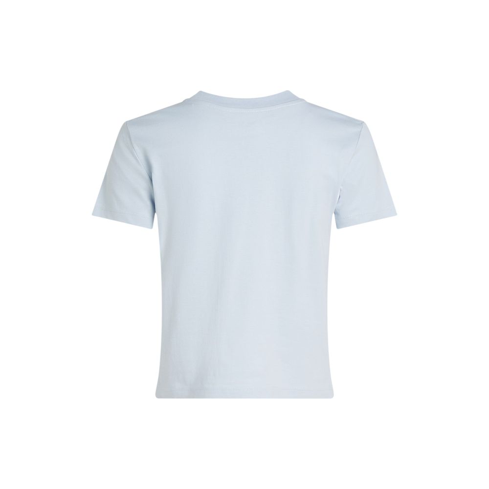 T-shirt bleu en coton recyclé de Calvin Klein Jeans, coupe classique, visible en détail sur un fond neutre.