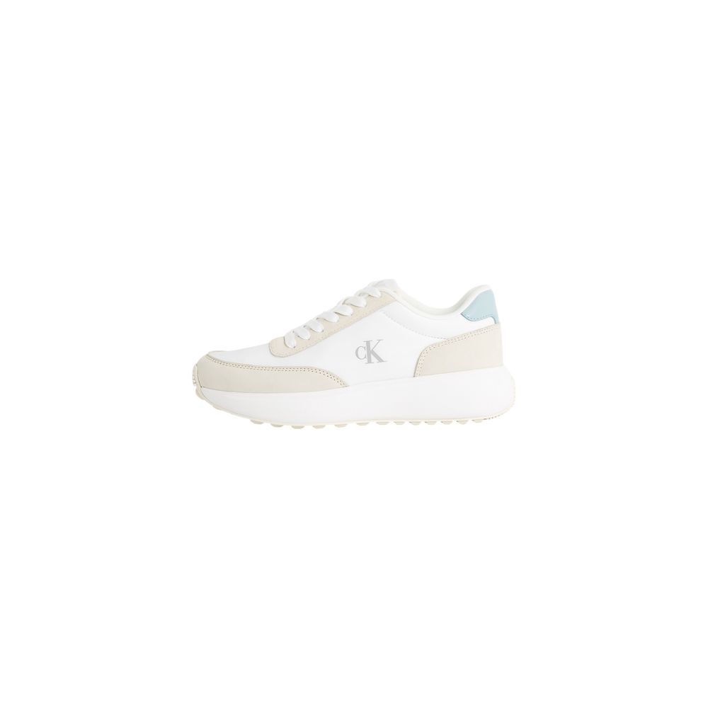 Chaussures de sport en cuir beige Calvin Klein Jeans, baskets athlétiques élégantes et confortables, vue de face.