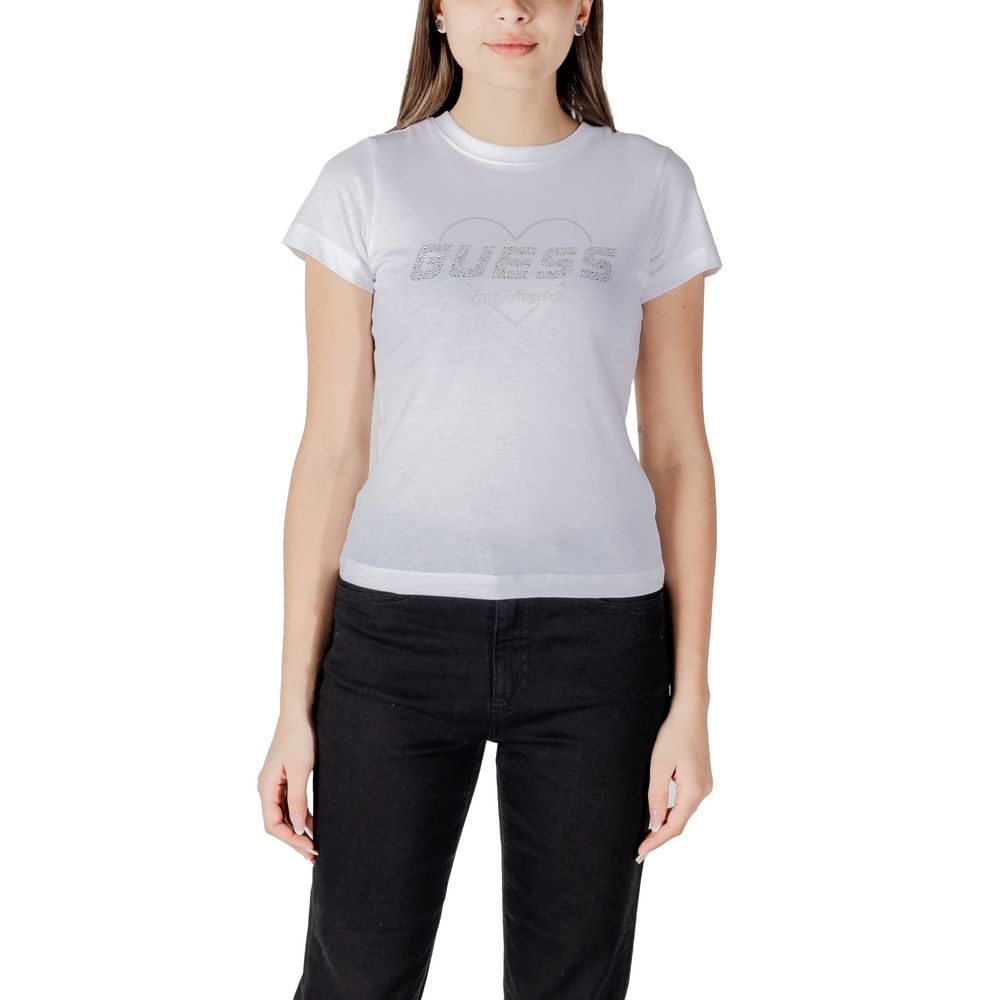 T-shirt blanc Guess Active en coton avec logo Guess Active, vue frontale, mode décontractée et confortable.