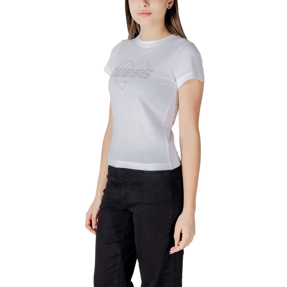 T-shirt blanc en coton Guess Active, vêtement décontracté pour homme ou femme, avec logo Guess visible sur le devant.