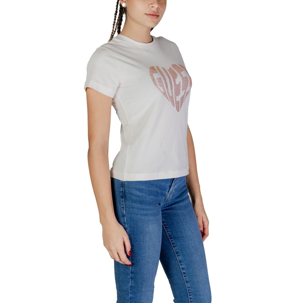 T-shirt blanc Guess Active en coton avec logo Guess sur la poitrine, coupe décontractée et col rond.