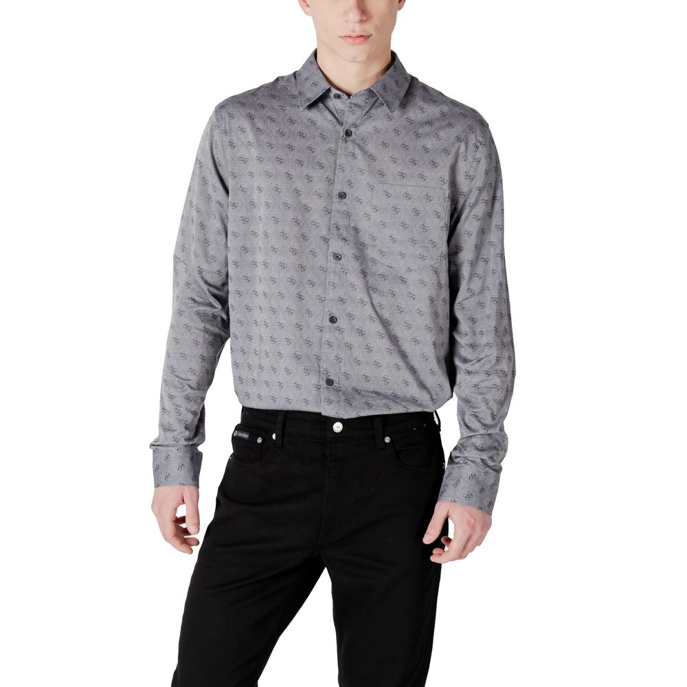 Chemise en coton gris Guess pour homme, col classique, manches longues, tissu doux et confortable.