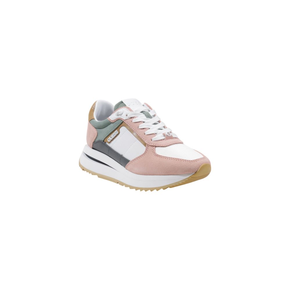 Sneakers sportives en polyester multicolores de la marque Guess, chaussures d'athlétisme avec semelle blanche et design moderne.