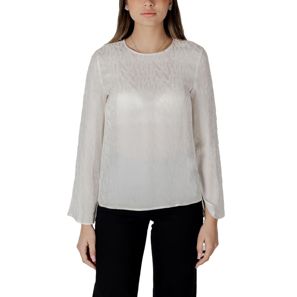 Chemisier en viscose crème Armani Exchange avec col élégant et manches longues, porté sur un mannequin.