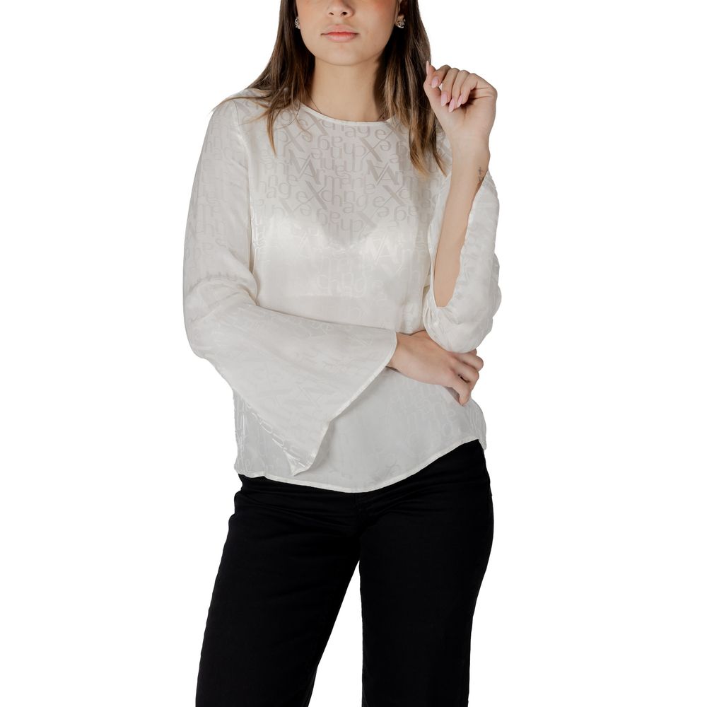 Chemisier en viscose beige Armani Exchange avec col et manches longues, élégant et léger.