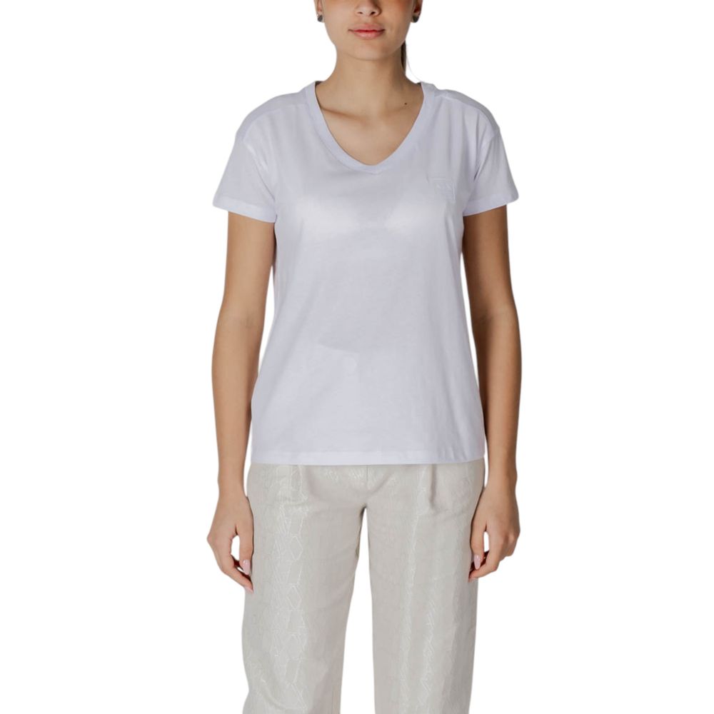 T-shirt blanc en coton de la marque Armani Exchange, vue de face avec col rond et logo discret.