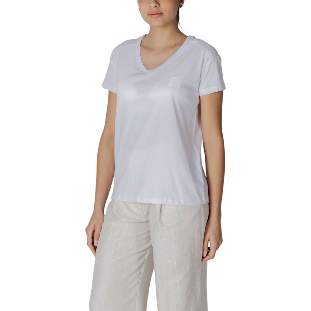 T-shirt en coton blanc de la marque Armani Exchange, vue de face, avec col rond et logo discret sur la poitrine.