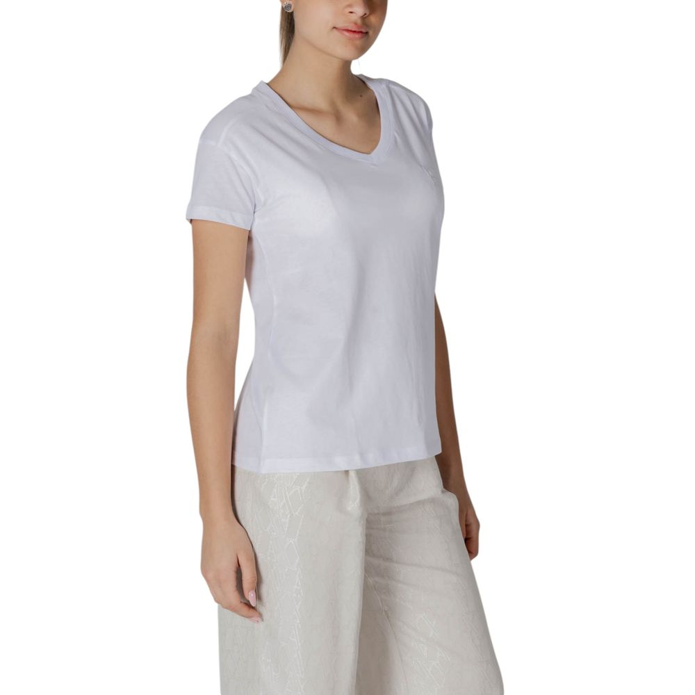 T-shirt blanc en coton de la marque Armani Exchange, vue de face, avec col rond et logo discret au centre.
