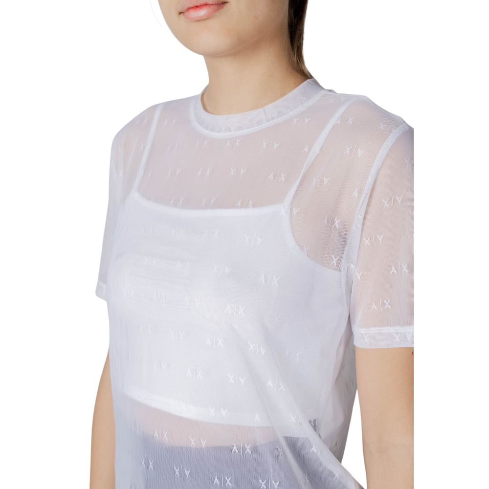 T-shirt blanc en polyamide de la marque Armani Exchange, vue de face, avec col rond et design simple.
