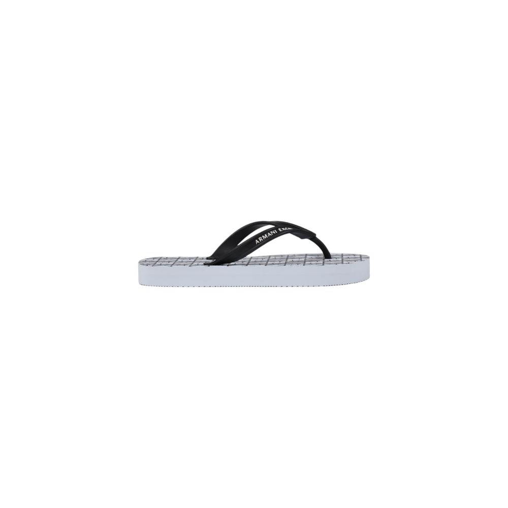 Sandales tongs en caoutchouc blanc Armani Exchange, vue de dessus, avec logo sur la bride, pour homme ou femme.