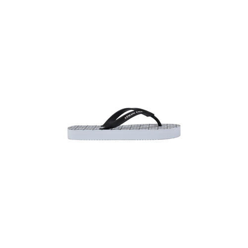 Sandales tongs en caoutchouc blanc Armani Exchange, vue de dessus, avec logo sur la bride, pour homme ou femme.