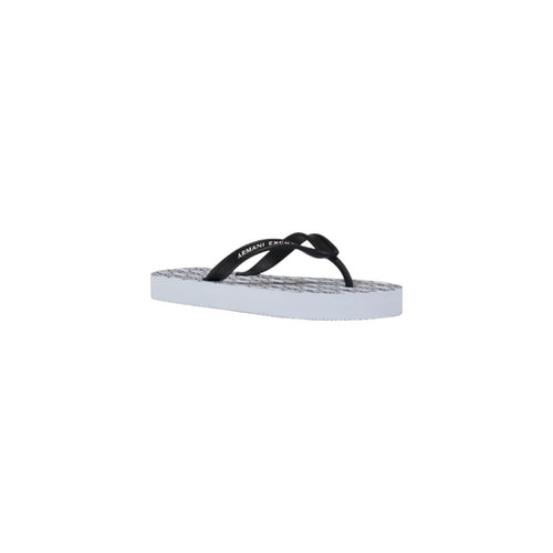 Sandales de plage en caoutchouc blanc Armani Exchange, flip-flops confortables pour l'été, avec logo de la marque visible.