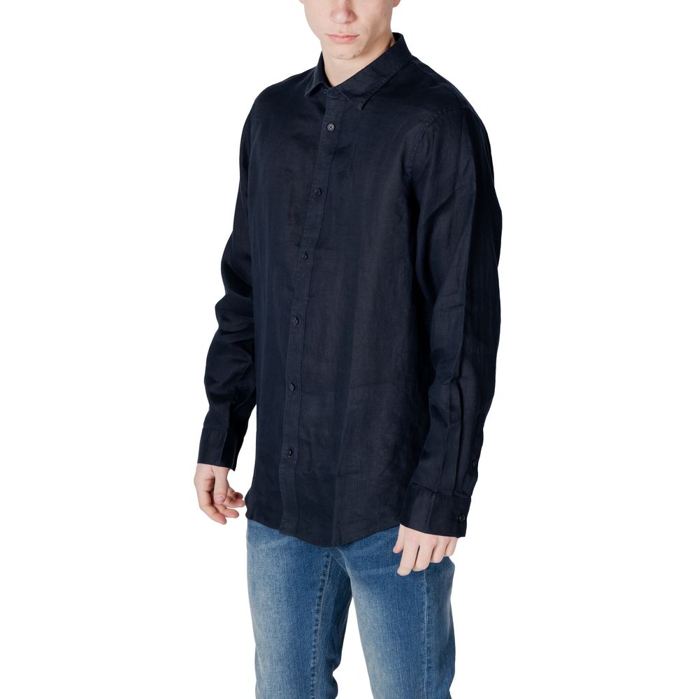 Armani Exchange blaues Leinenhemd