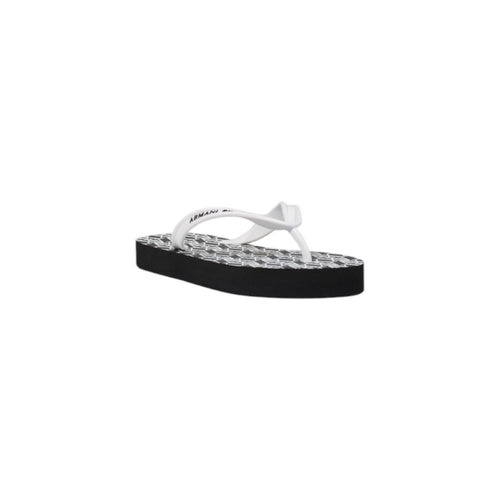 Sandales en caoutchouc noir et blanc Armani Exchange, tongs confortables pour homme ou femme, vue de face.