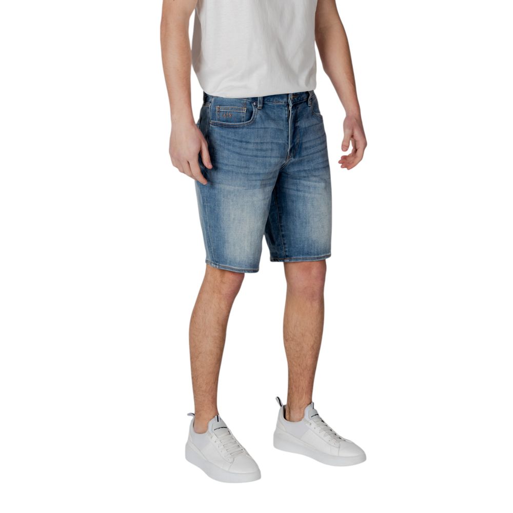 Shorts bermuda en polyester bleu Armani Exchange, style décontracté, visibles avec ceinture et poches à l'avant.