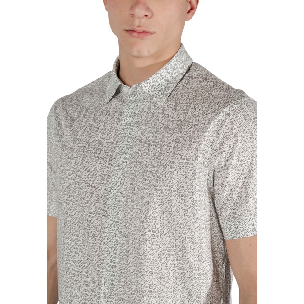 Chemise à manches courtes en coton crème de la marque Armani Exchange, vue de face.