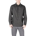 Chemise noire en coton Armani Exchange pour homme, col classique et manches longues, élégante et élégante.