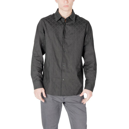 Chemise noire en coton Armani Exchange pour homme, col classique et manches longues, élégante et élégante.