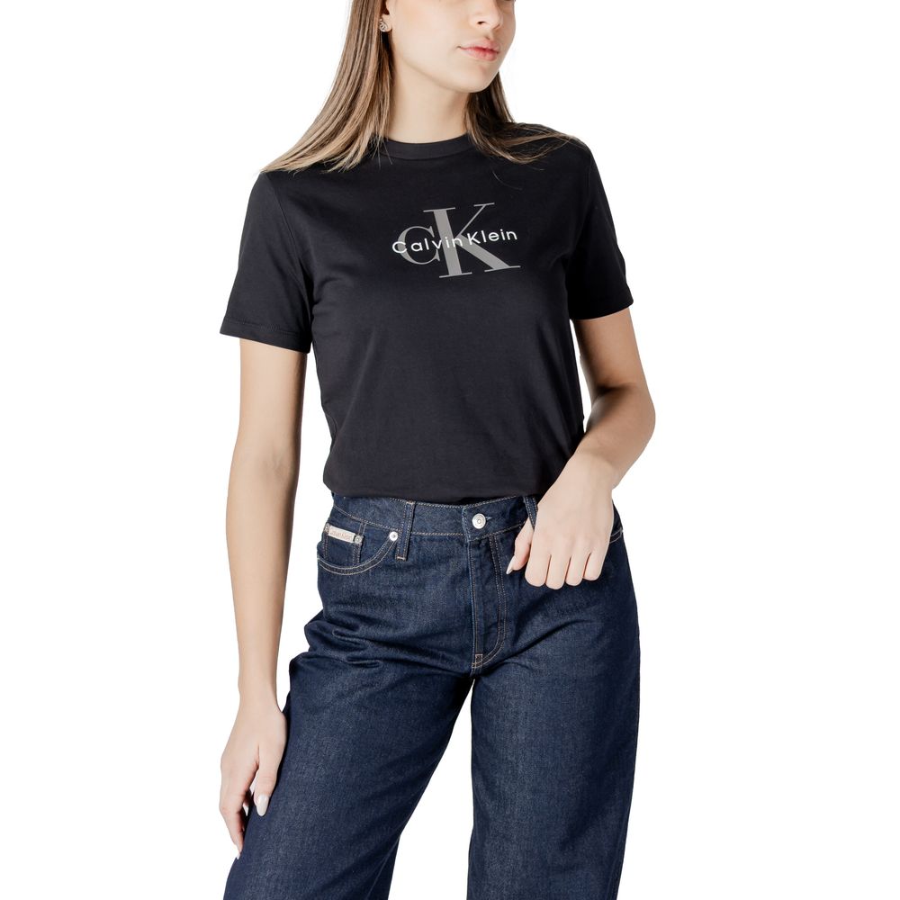 T-shirt noir en coton de la marque Calvin Klein Jeans, coupe classique et logo discret visible en image.