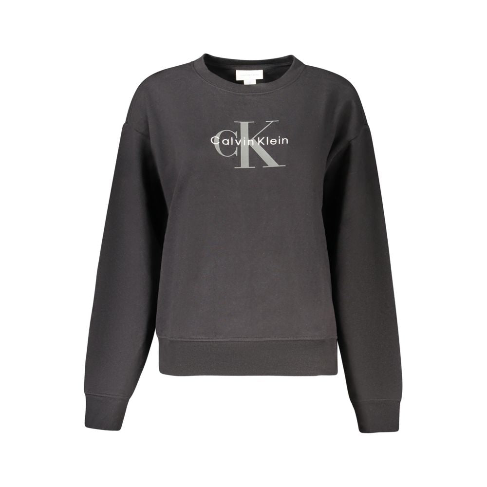 Sweat-shirt pour femmes en coton noir de la marque Calvin Klein, coupe décontractée et logo discret visible.