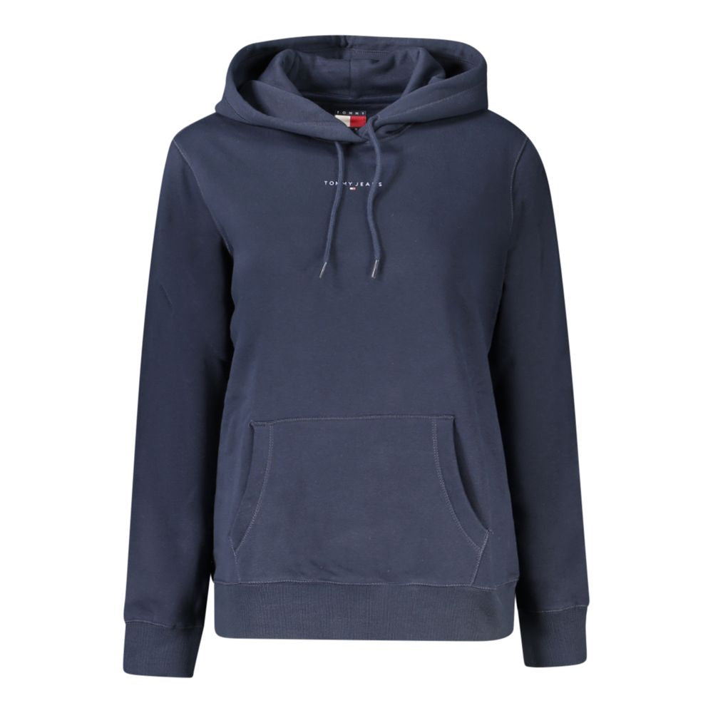 Sweat à capuche en coton bleu pour femmes de Tommy Hilfiger, avec logo discret sur la poitrine et style décontracté.