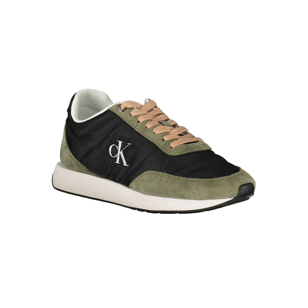 Chaussures femmes Calvin Klein en polyester noir, sneakers sportives élégantes avec semelle blanche.