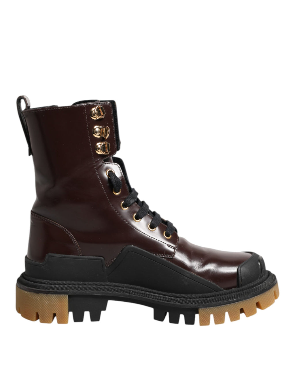 Bottes motard en cuir marron foncé de taille moyenne de Dolce & Gabbana, avec boucle et semelle robuste.