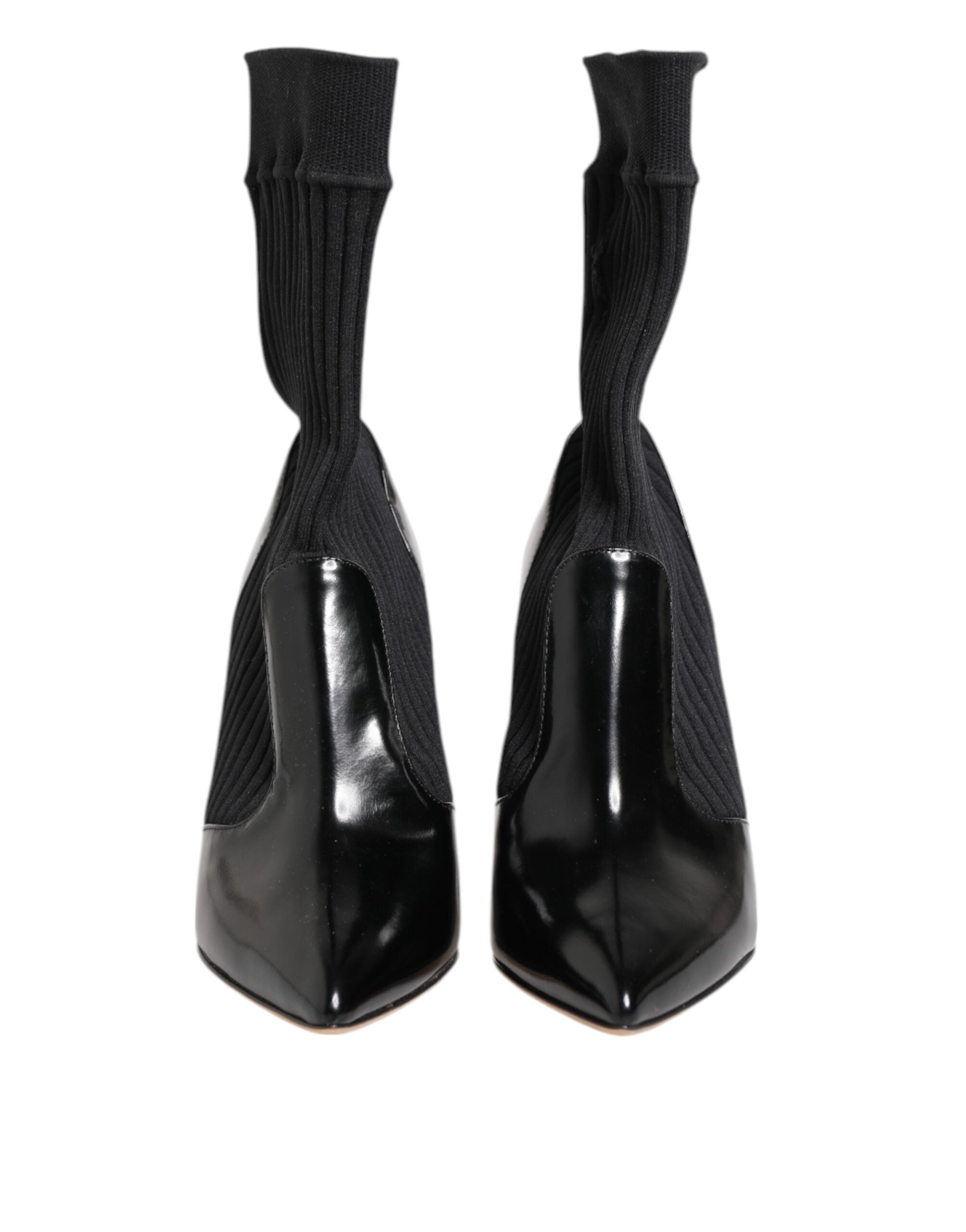 Chaussures Dolce & Gabbana noires, stilettos stretch, bottines avec chaussettes, élégantes et tendances.