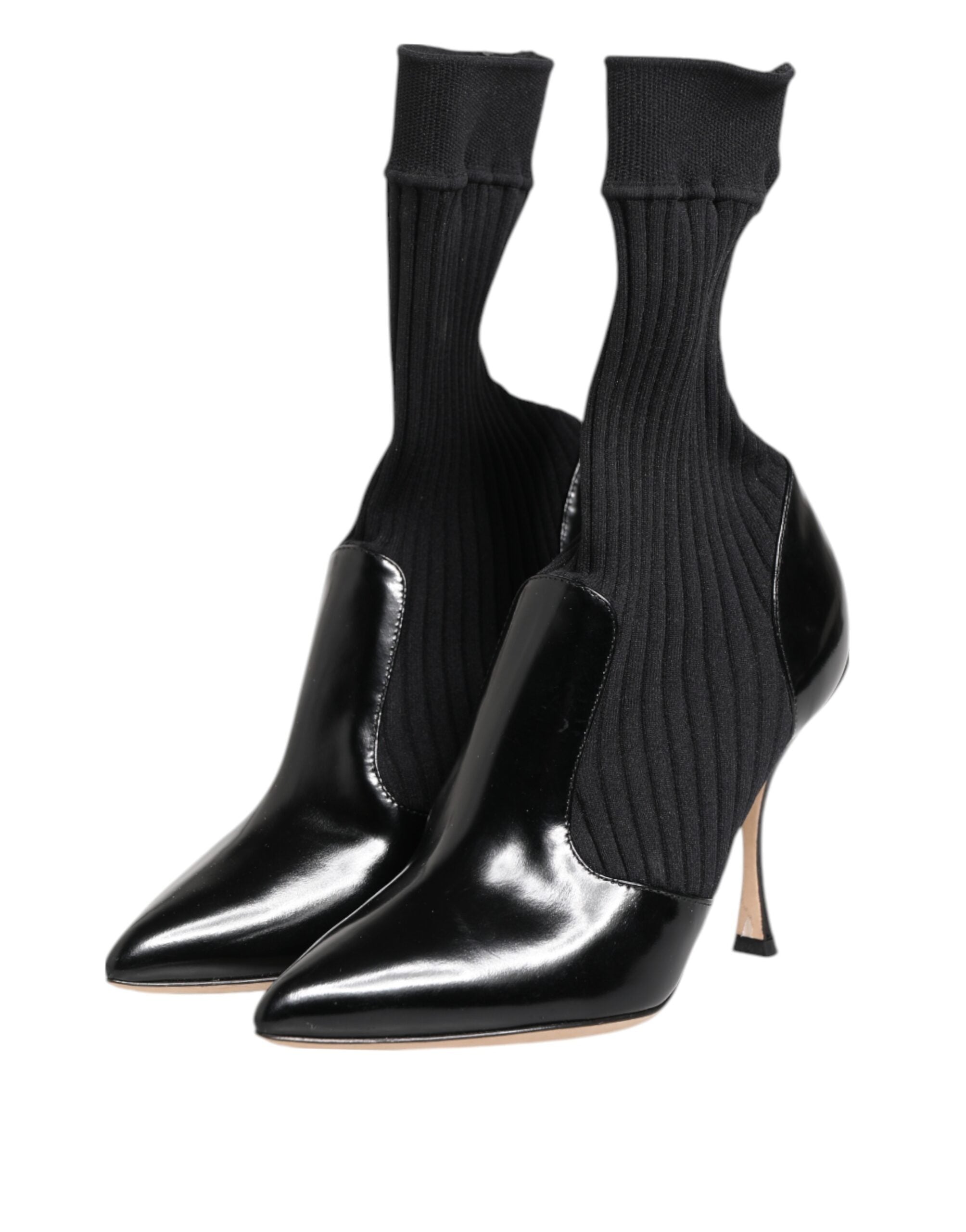 Chaussures Dolce & Gabbana noires, bottines en stretch avec talons stilettos, style élégant et sophistiqué.