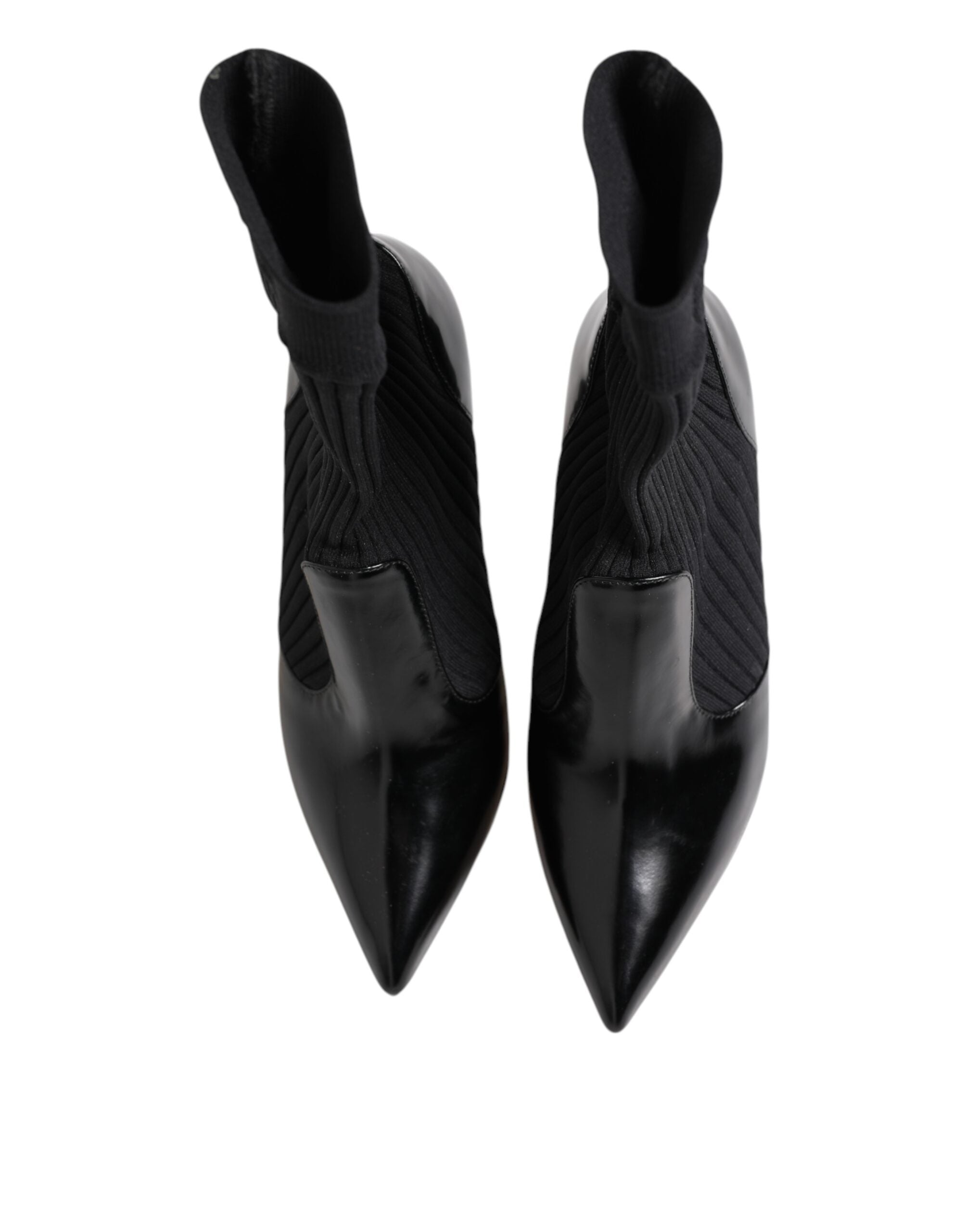 Chaussures Dolce & Gabbana noires, bottines en stretch avec talons stilettos, style élégant et moderne.