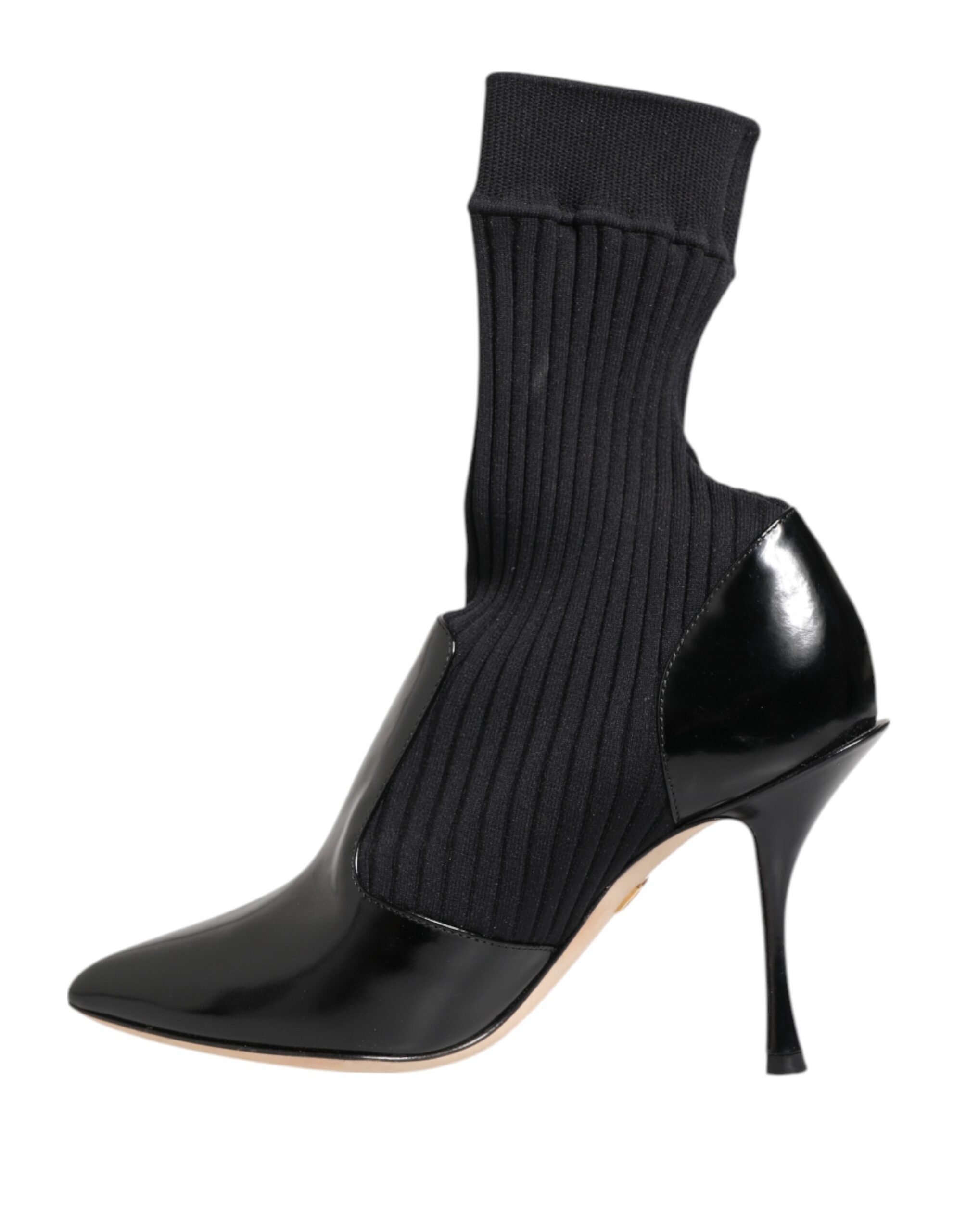 Bottines noires extensibles Dolce & Gabbana avec talons aiguilles et chaussettes intégrées, en cuir élégant.