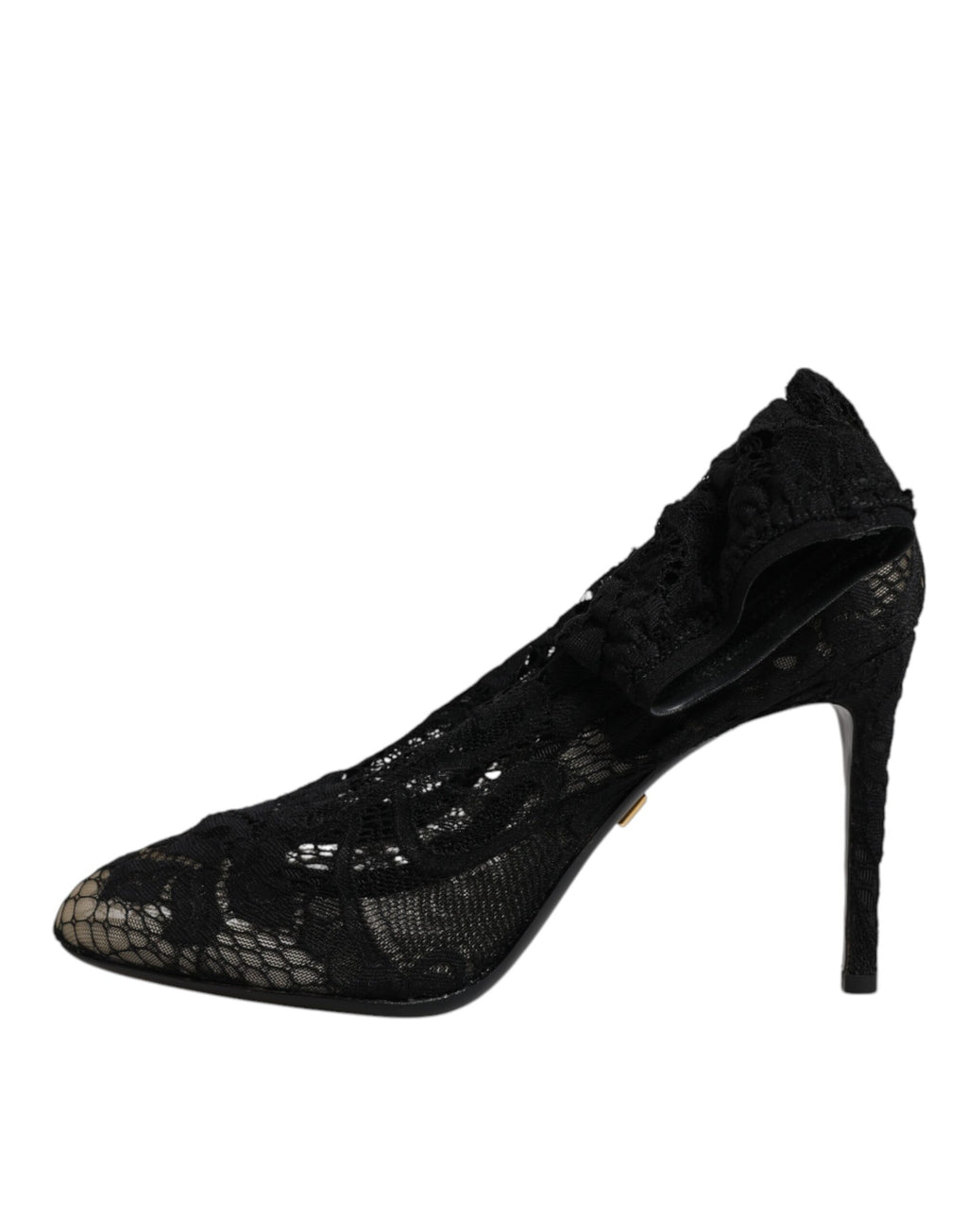 Chaussures Dolce & Gabbana talons en dentelle noire, bottines mi-mollet en stretch avec talons hauts élégants.