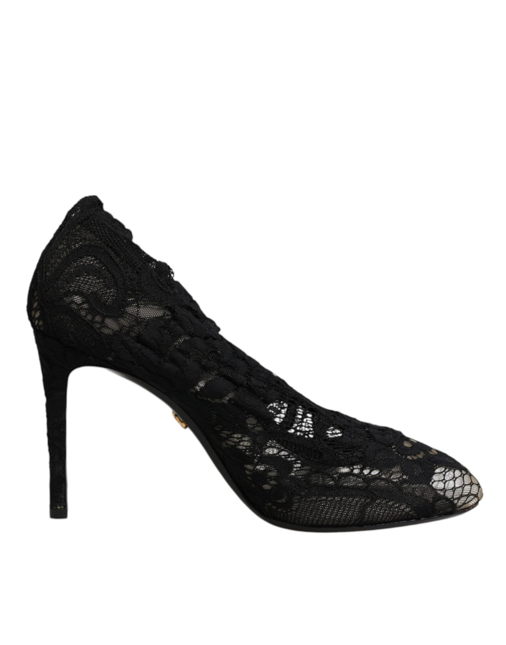 Chaussures Dolce & Gabbana à talons noirs en dentelle stretch, bottines mi-mollet élégantes et sophistiquées