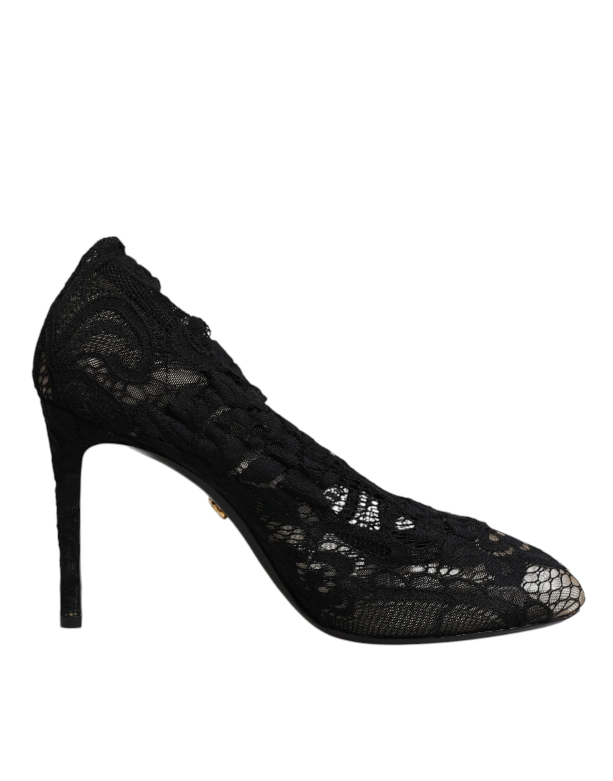Chaussures Dolce & Gabbana à talons noirs en dentelle stretch, bottines mi-mollet élégantes et sophistiquées