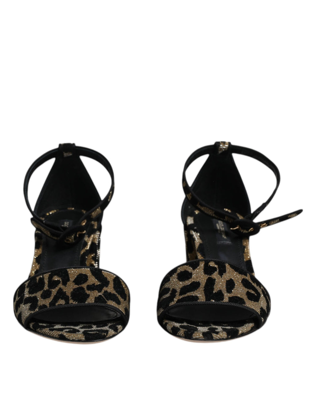 Sandales Dolce & Gabbana à talons ornés de léopard doré et bride à la cheville, élégantes chaussures de soirée.