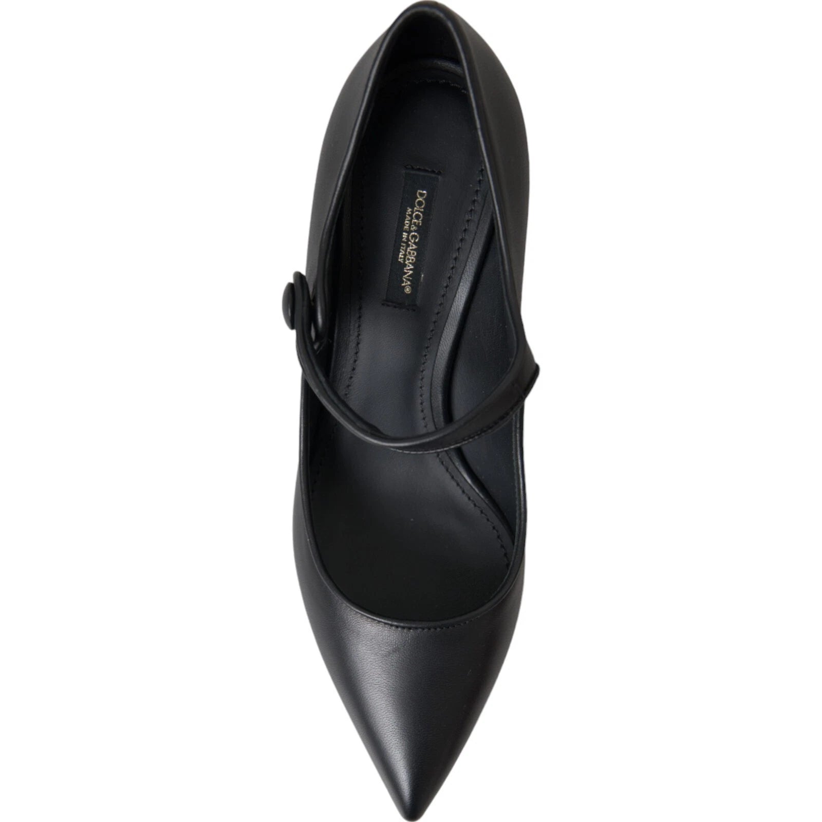 Chaussures à talons noires Dolce & Gabbana en cuir, modèle Mary Janes avec logo, élégantes et sophistiquées.