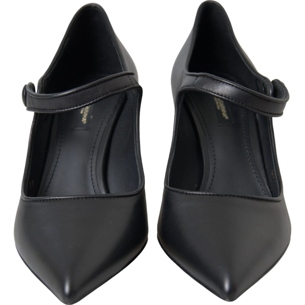 Chaussures à talons Dolce & Gabbana en cuir noir avec logo, style Mary Janes et pumps élégants.