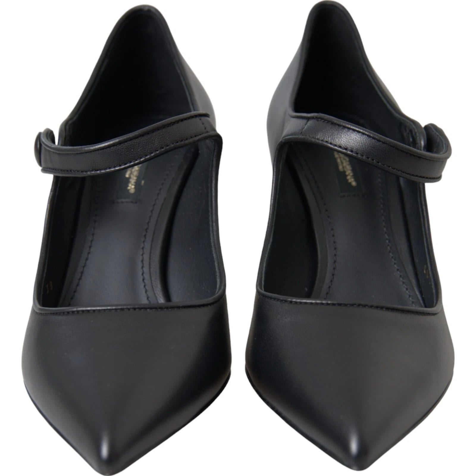 Chaussures à talons Dolce & Gabbana en cuir noir avec logo, style Mary Janes et pumps élégants.