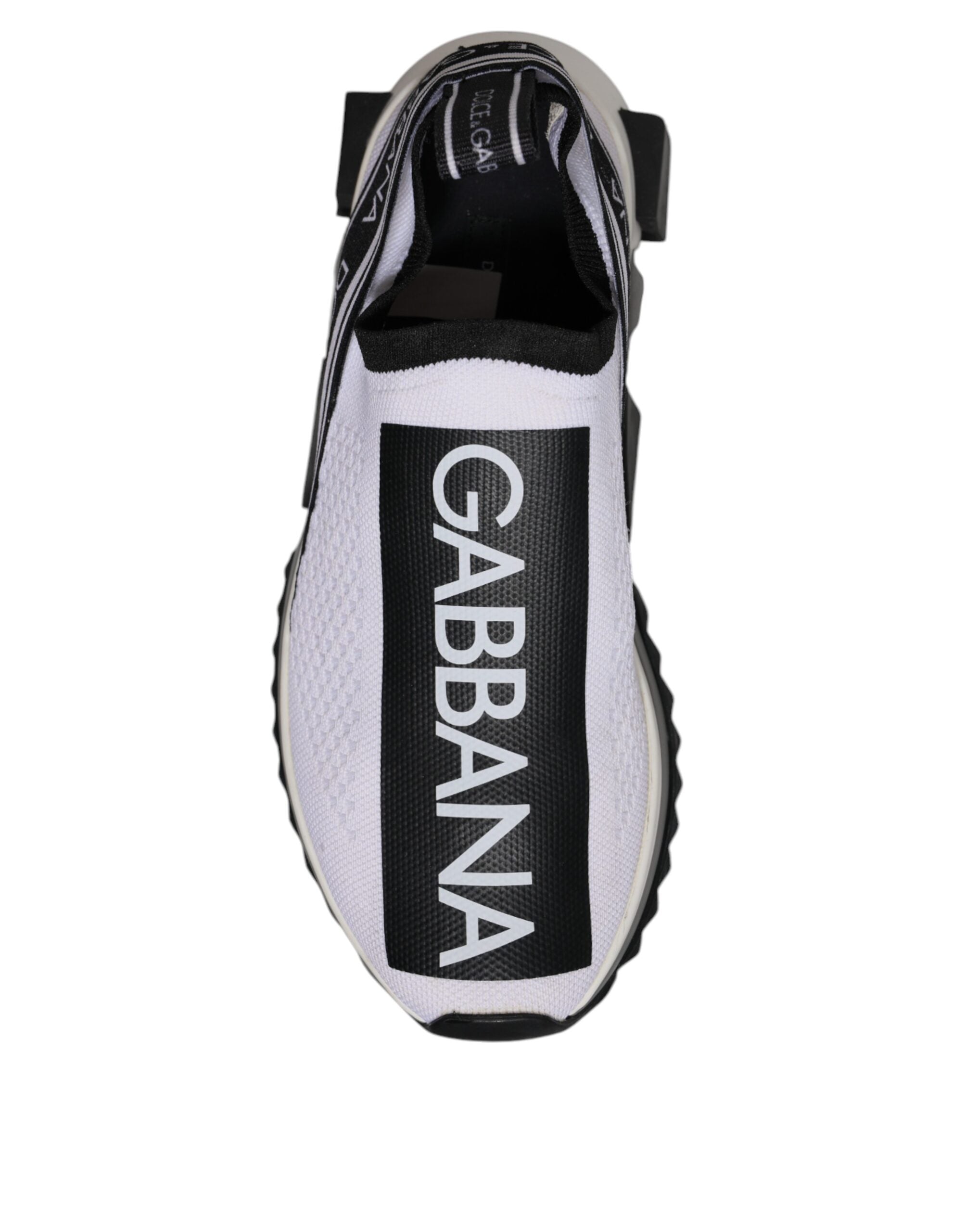 Chaussures sneakers Dolce & Gabbana Sorrento noires et blanches, style slip-on, vue de face.
