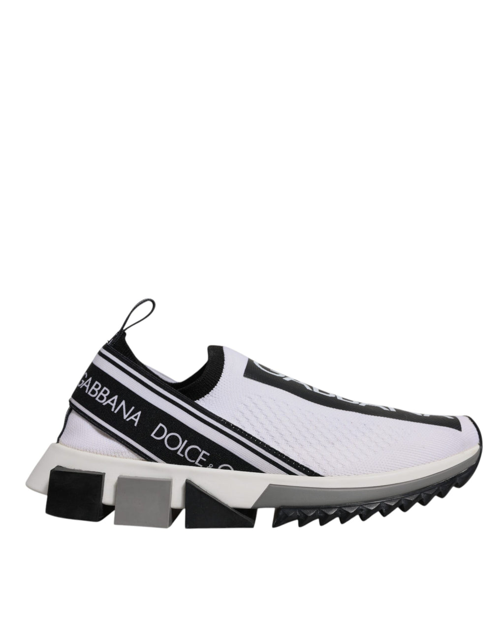 Chaussures sneakers Dolce & Gabbana Sorrento Noires et Blanches, slip-on, vue de face, design élégant et moderne.