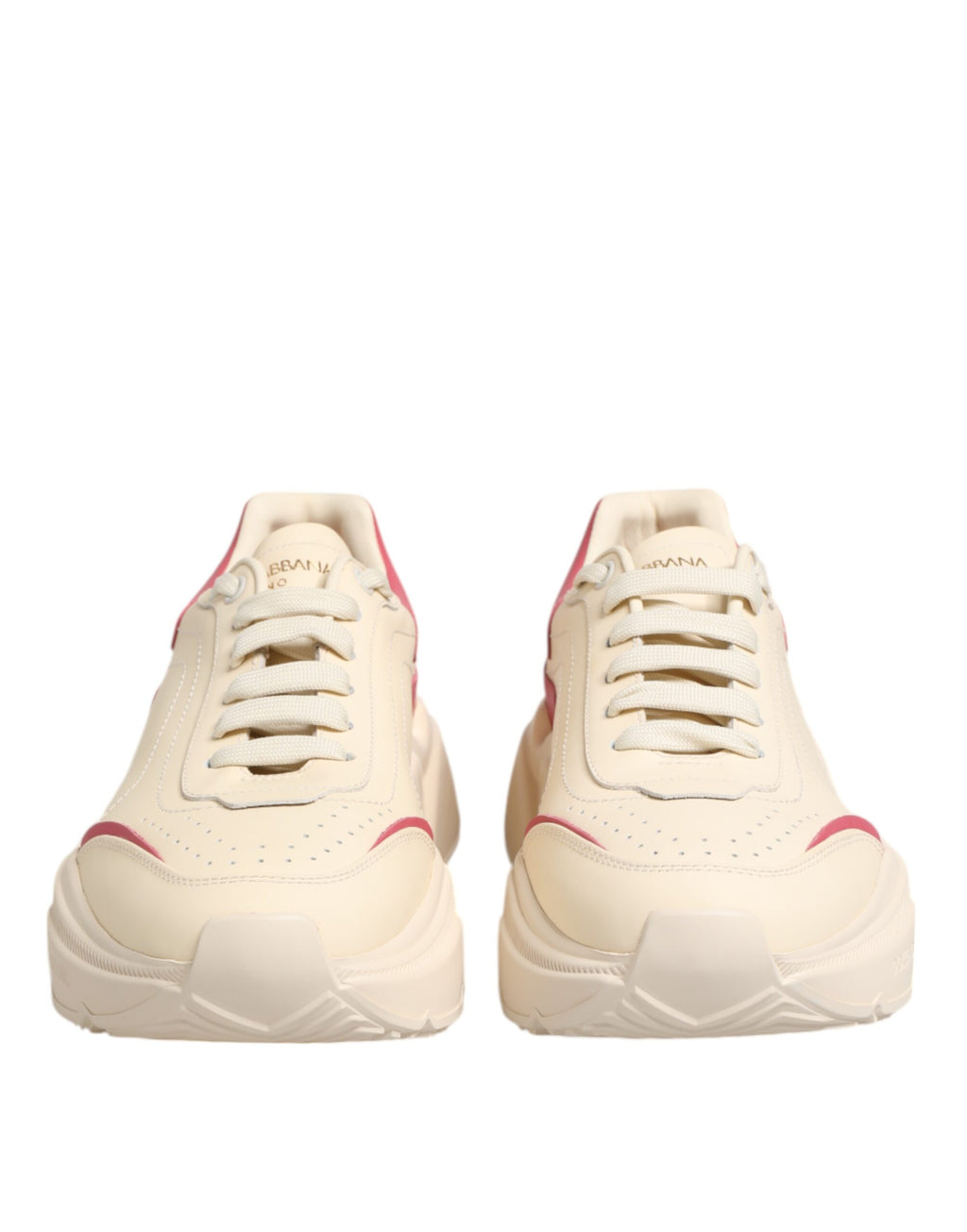 Chaussures sneakers Dolce & Gabbana Daymaster en cuir blanc et rose, avec détails élégants et design moderne.