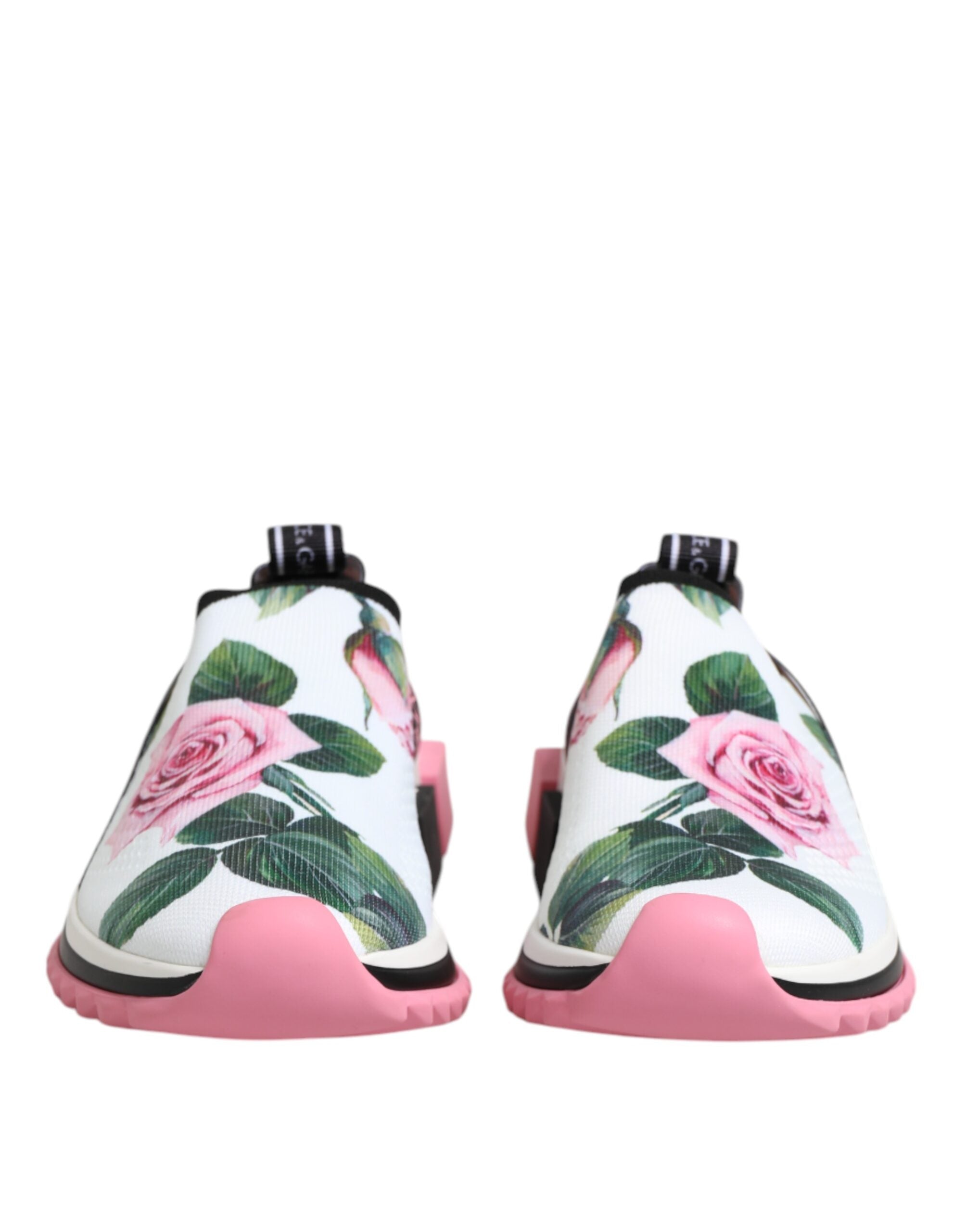 Chaussures sneakers Sorrento blanches avec impression de roses Dolce & Gabbana, style élégant et floral.