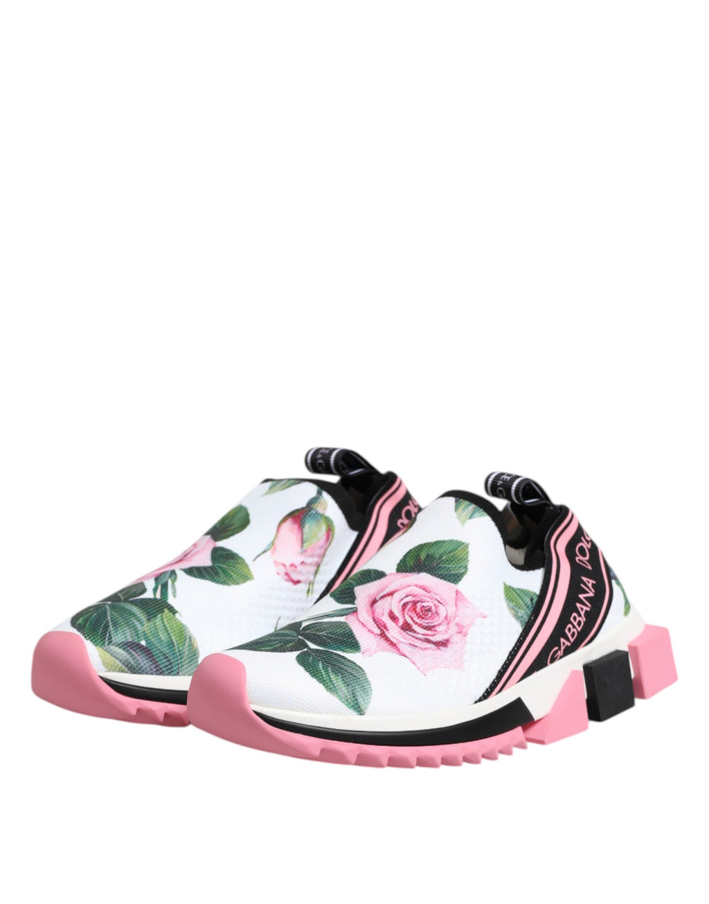 Chaussures Dolce & Gabbana Sorrento blanches avec imprimé roses, baskets élégantes en toile pour femmes