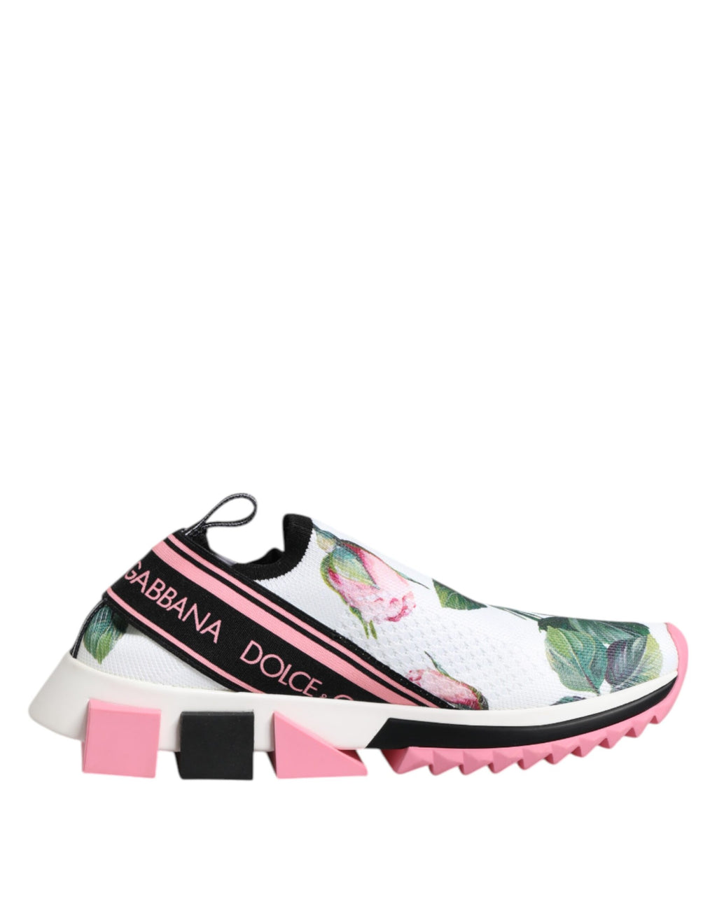 Sneakers blanches Dolce & Gabbana Sorrento avec imprimé de roses blanches et détails élégants.