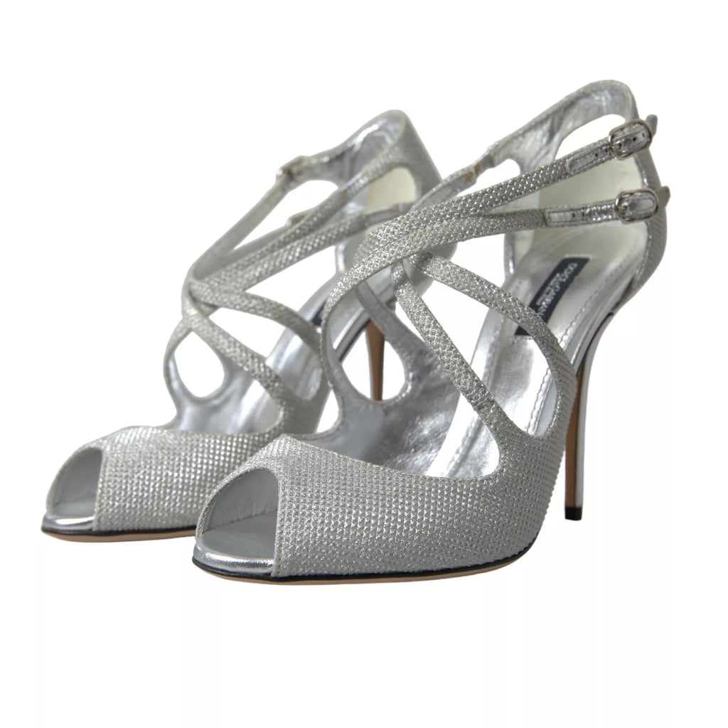 Sandales à talons Dolce & Gabbana Silver Shimmers, chaussures élégantes avec brillance argentée et design sophistiqué.