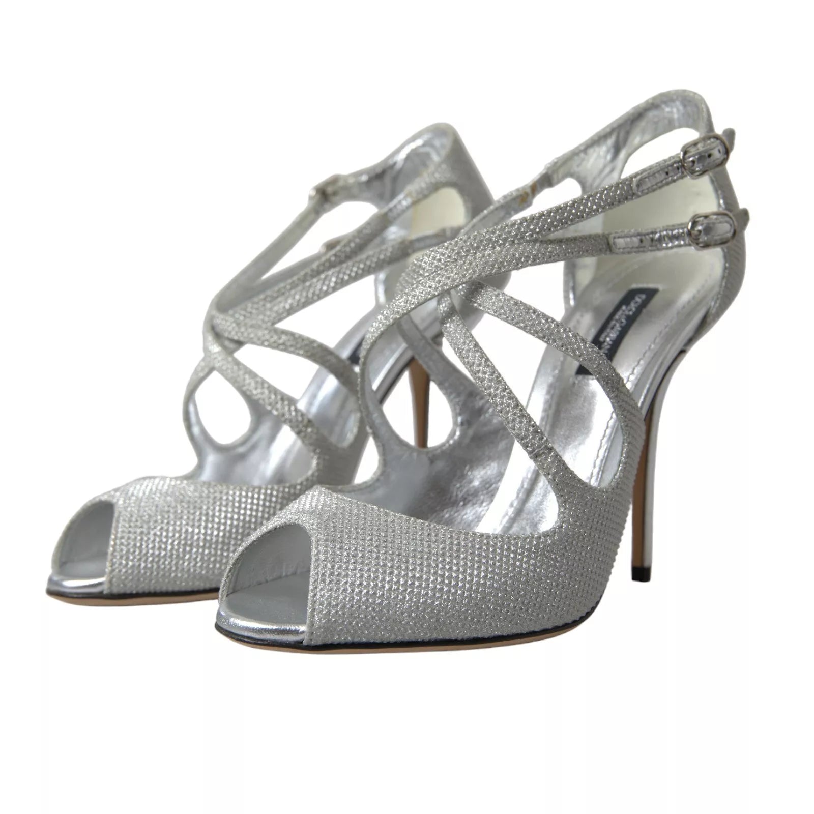 Sandales à talons Dolce & Gabbana Silver Shimmers, chaussures élégantes avec brillance argentée et design sophistiqué.