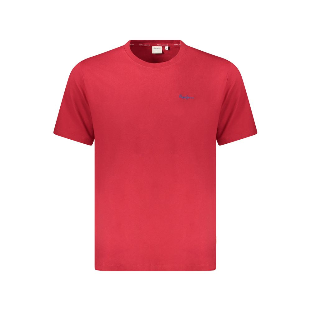 T-shirt rouge en coton pour homme de la marque Pepe Jeans, col rond et coupe décontractée.
